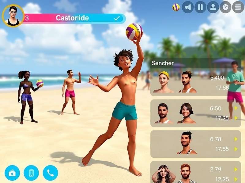 Beach Volley Dream gameplay screenshot showing characters playing volleyball on a beach